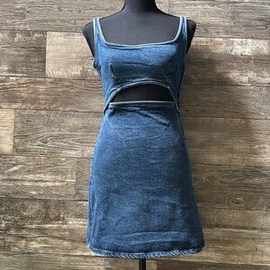 Zara Denim Jean Dress with Cutout Detail, Size Small